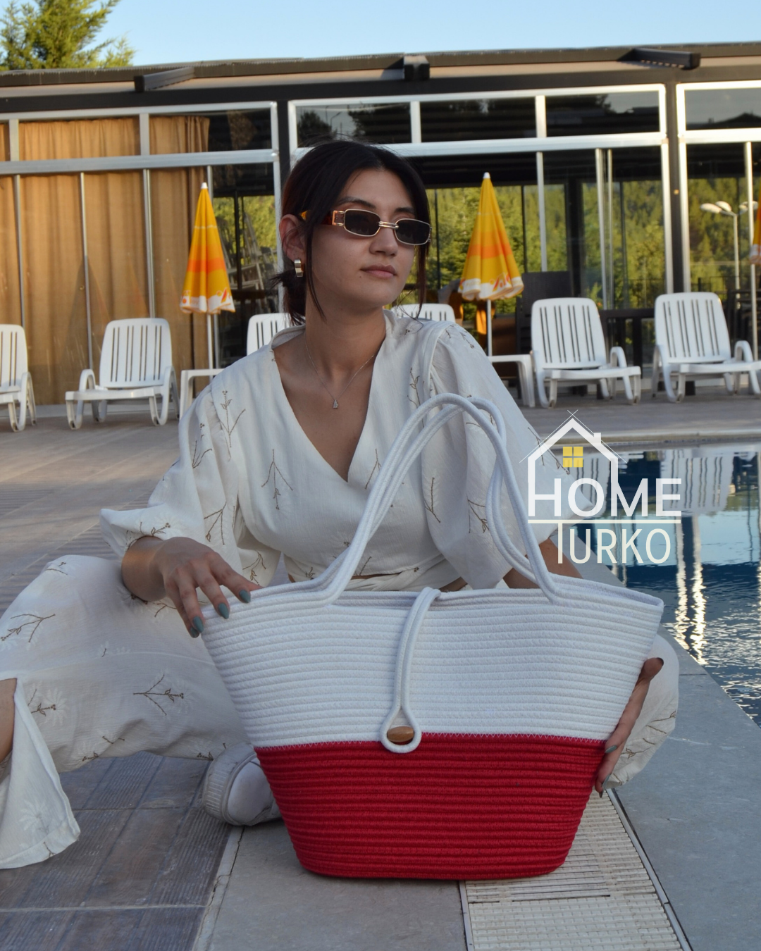 Jute Buttoned Women's Beach Bag Two-Tone Bag