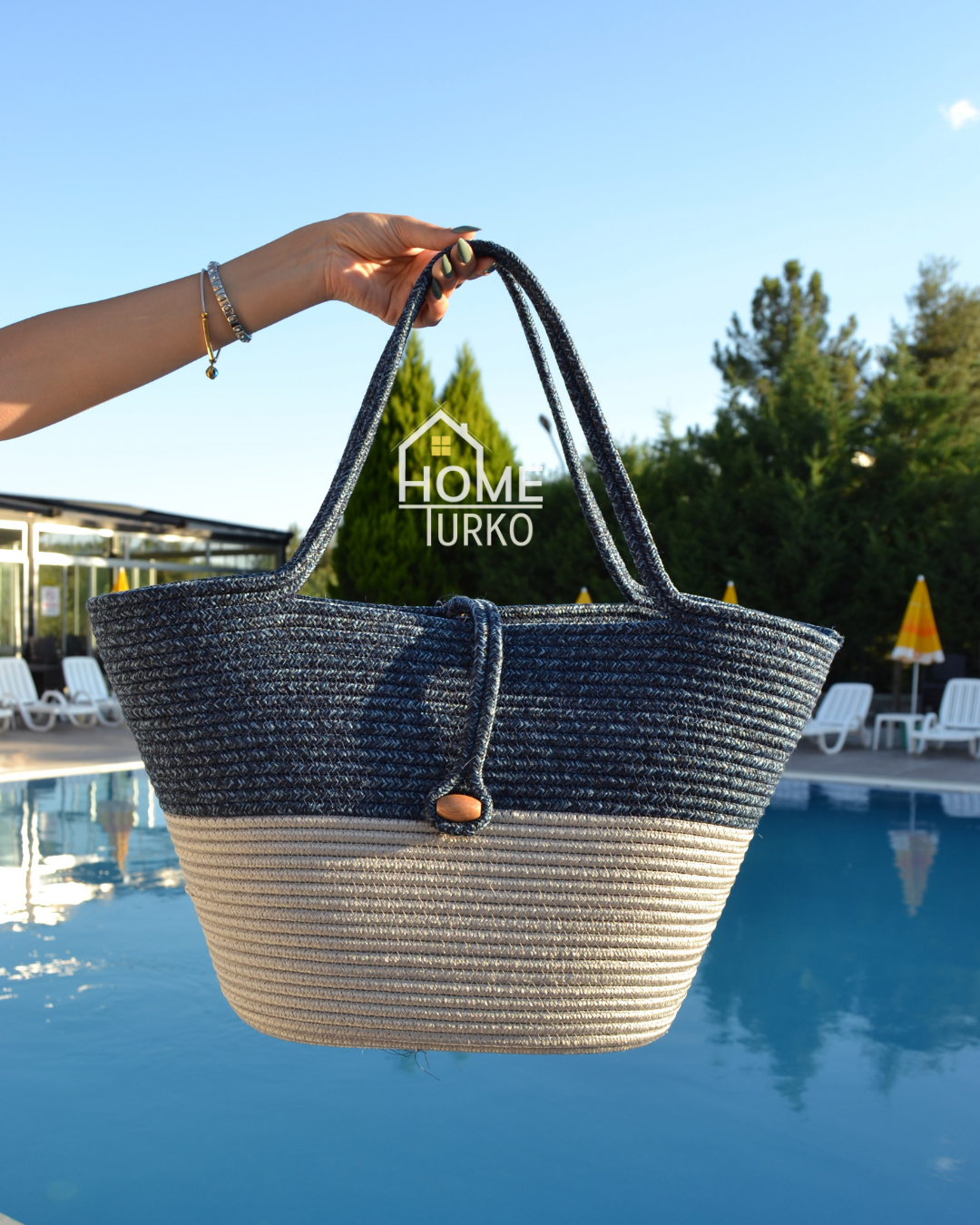 Jute Buttoned Women's Beach Bag Two-Tone Bag