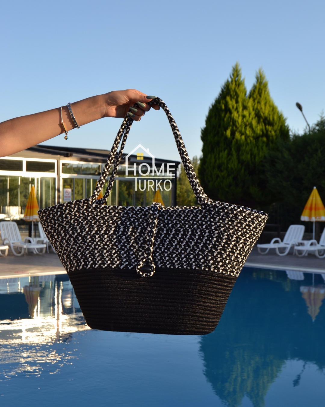 Jute Buttoned Women's Beach Bag Two-Tone Bag