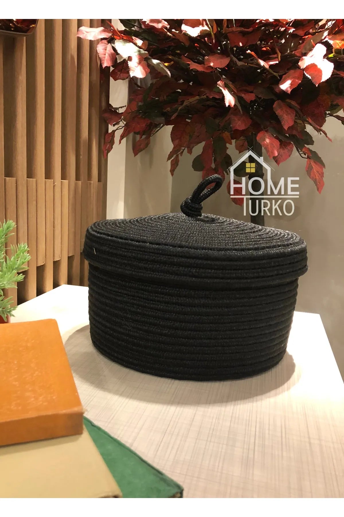 Bohemian Round Lidded Basket Organizer