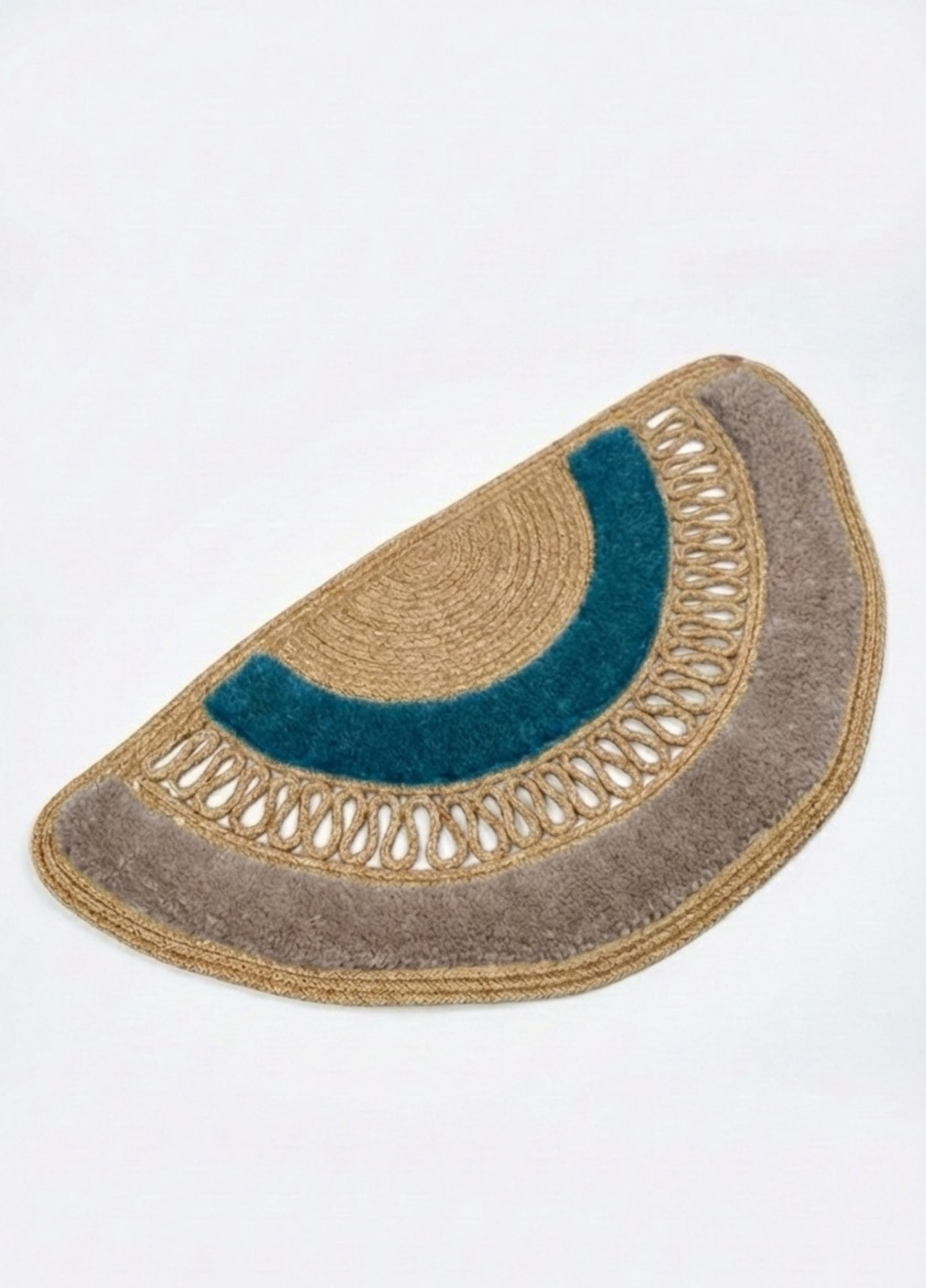 Dünyada İlk! Artisan Glow Yarım Ay Tufting Şeritli Jüt Kapı Önü Paspası