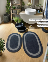 4'lü Bohem Banyo Paspas Takımı Sepetli