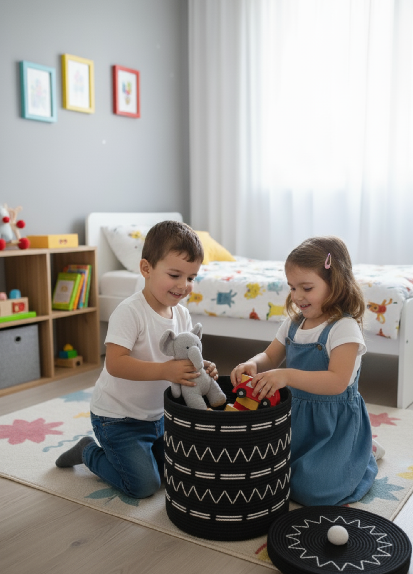 MonoCraft Jute Modern Touch, Handmade Knitted Large Volume Baskets with Lids