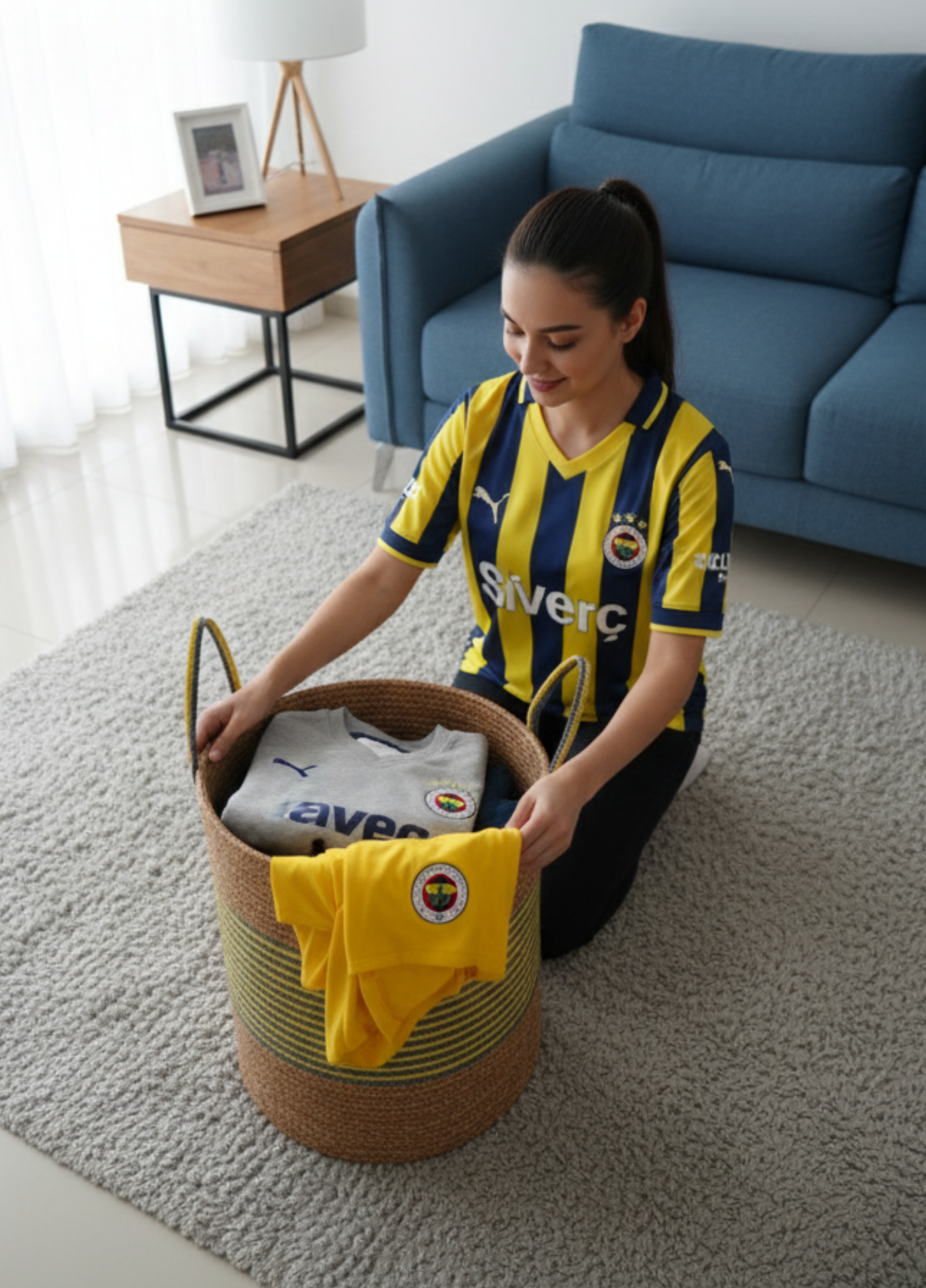 Handmade Jute Team Basket | Decorative and Multi-Purpose Storage Basket in Fan Colors