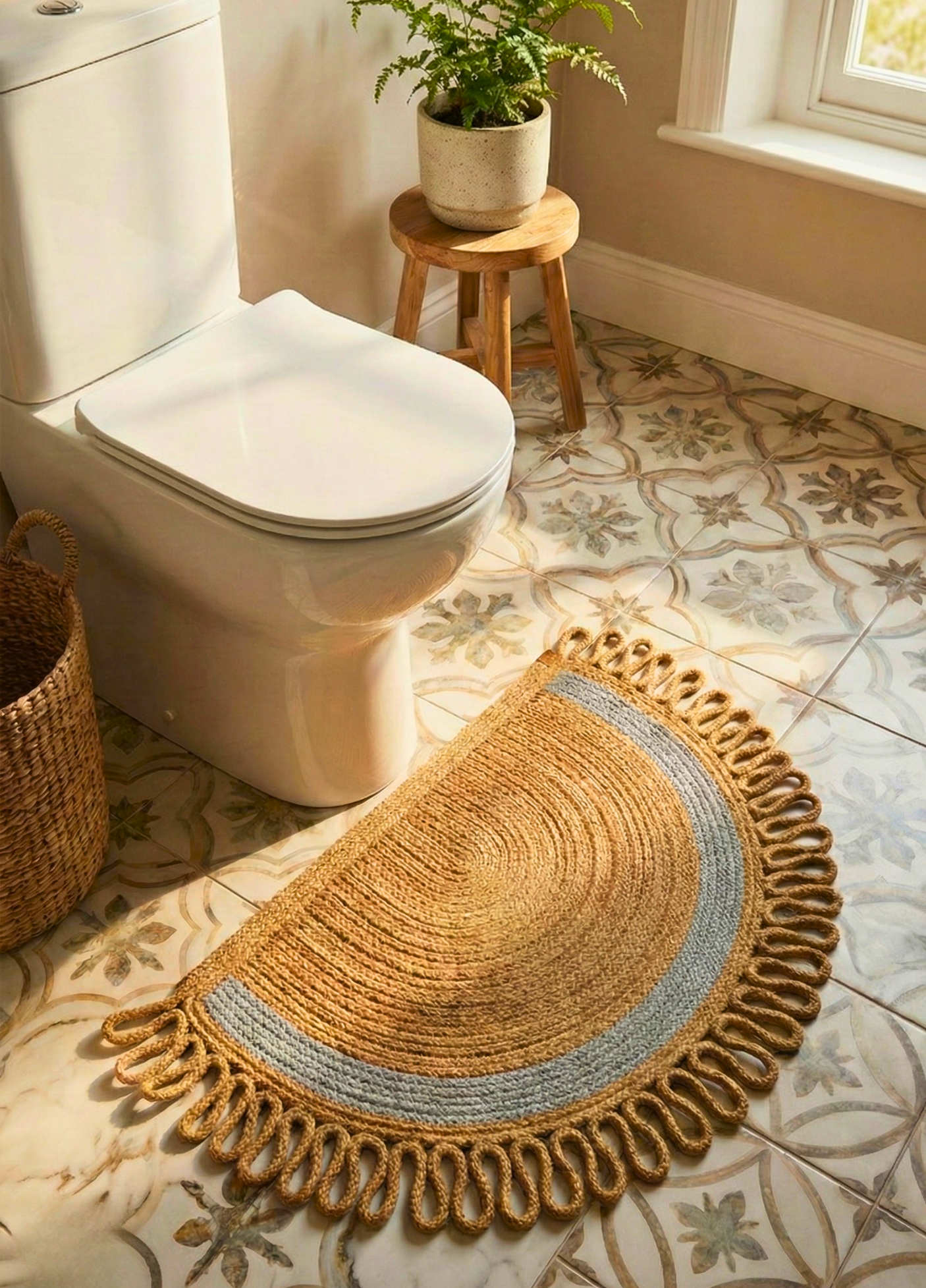 LunaLoop Yarım Ay Jüt Paspas El Yapımı Kapı Önü Banyo Balkon Kilimi