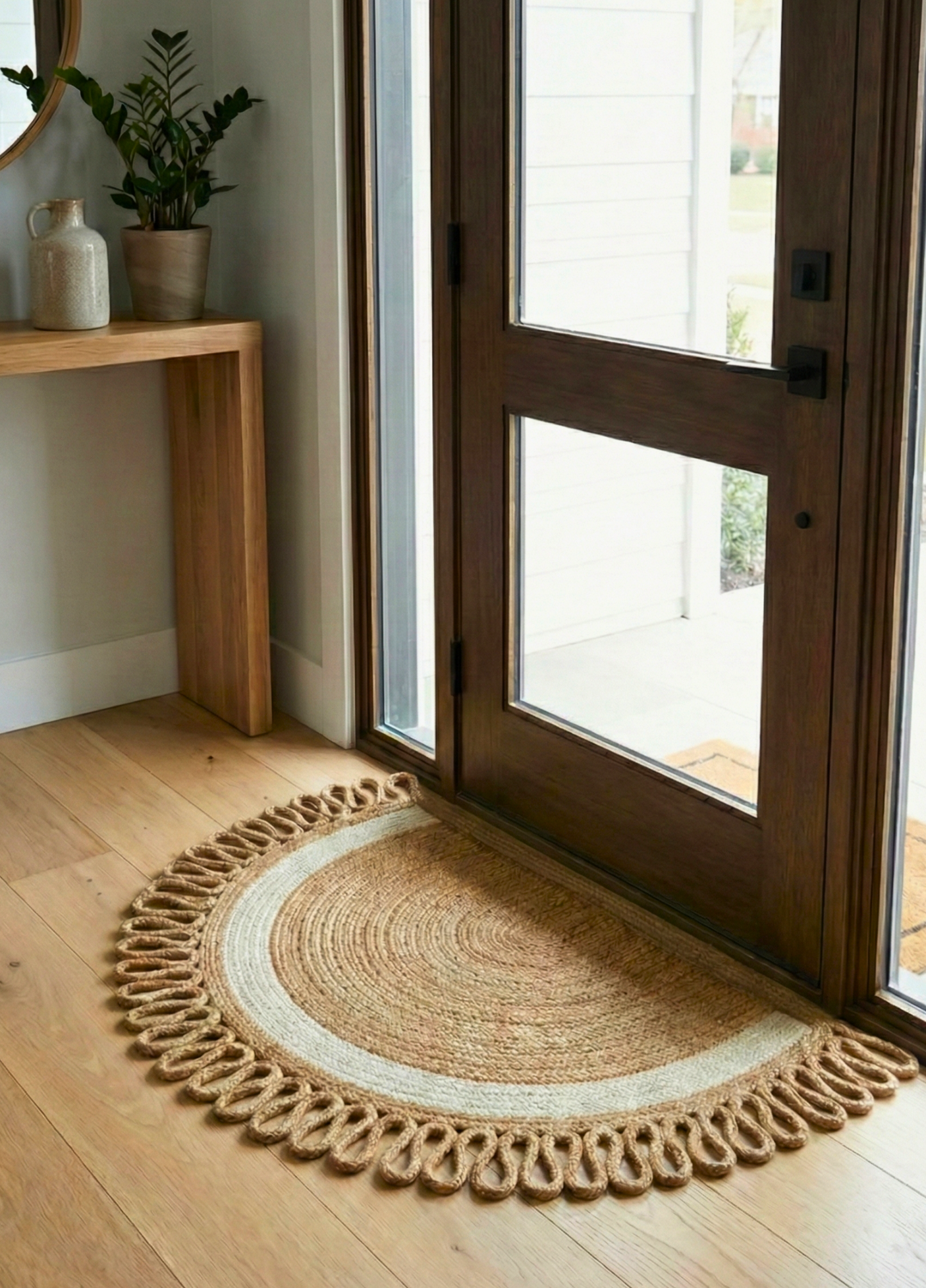 LunaLoop Yarım Ay Jüt Paspas El Yapımı Kapı Önü Banyo Balkon Kilimi