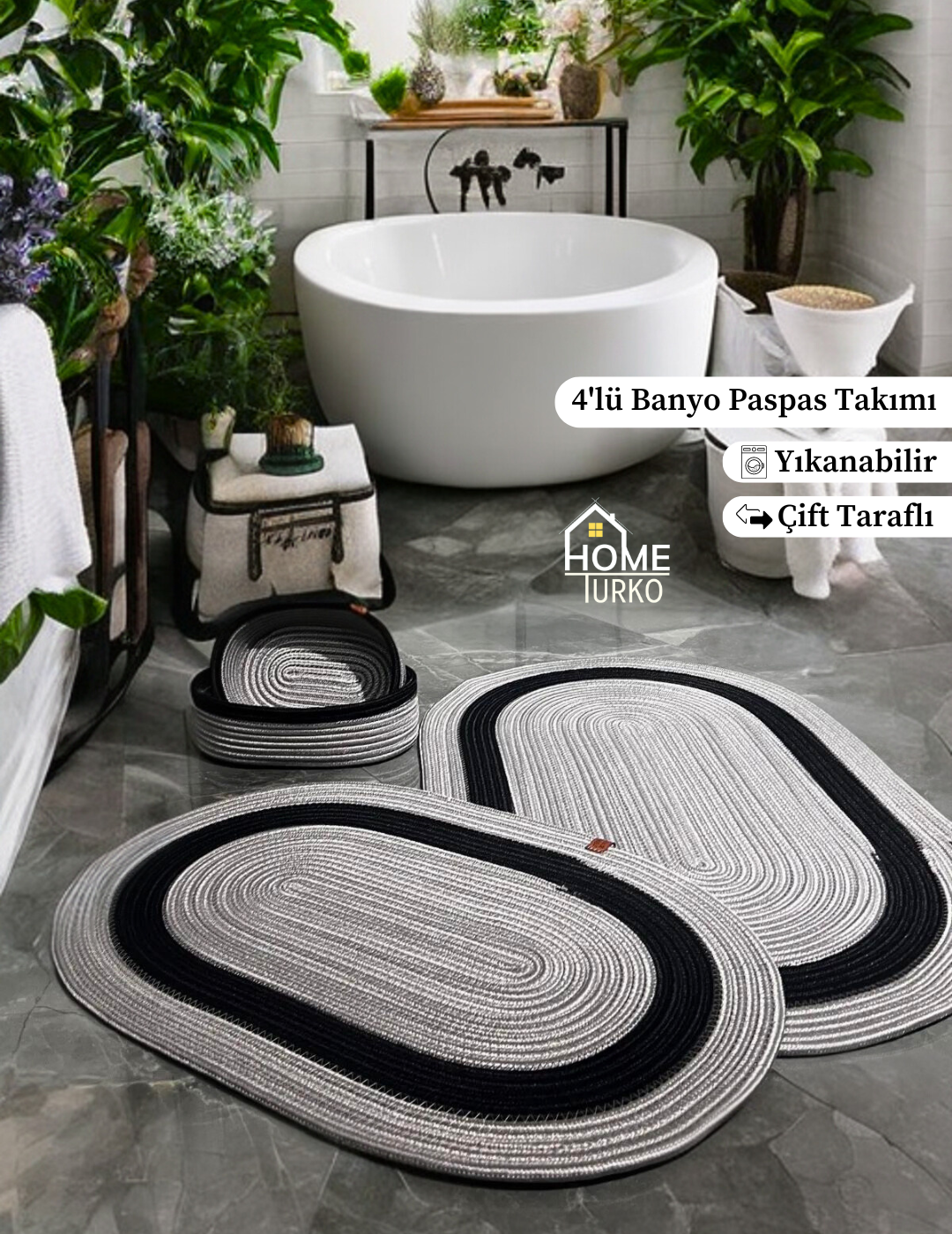 4'lü Bohem Banyo Paspas Takımı Sepetli