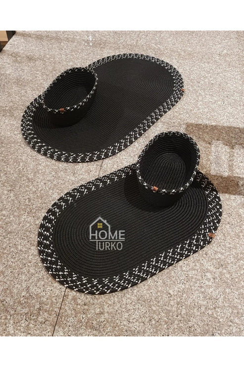 4'lü Bohem Banyo Paspas Takımı Sepetli