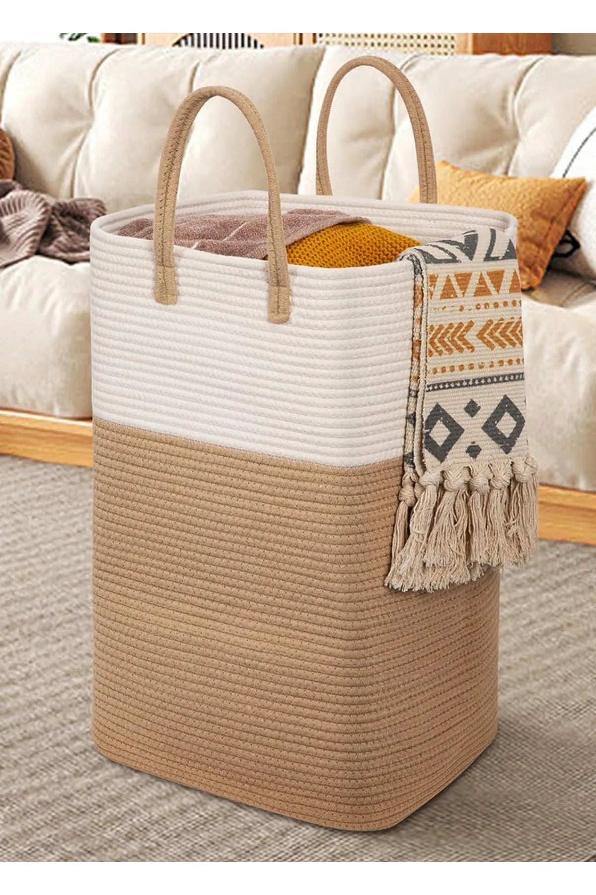 Bohem Kulplu Çamaşır Sepeti / Düzenleyici