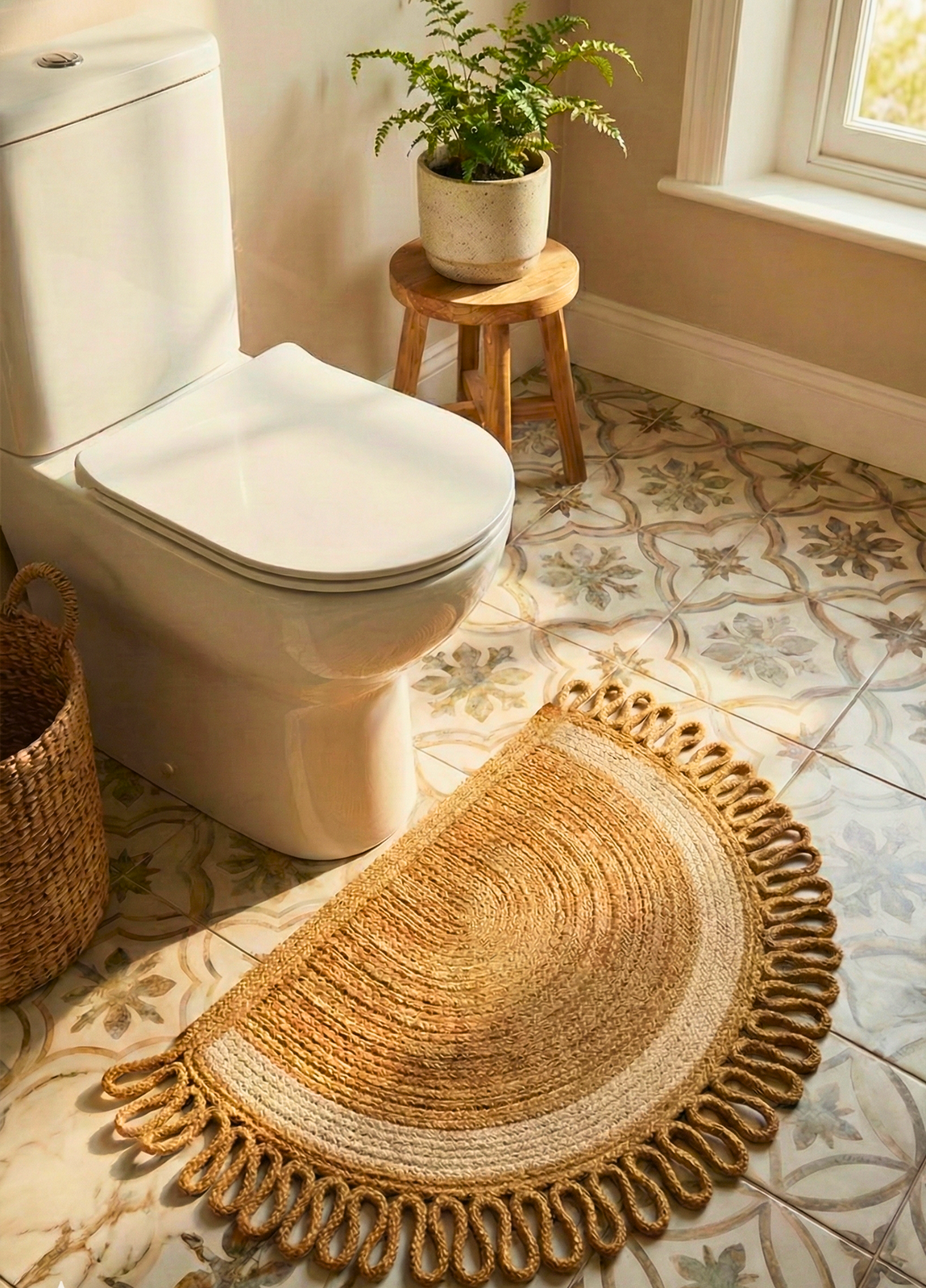 LunaLoop Yarım Ay Jüt Paspas El Yapımı Kapı Önü Banyo Balkon Kilimi