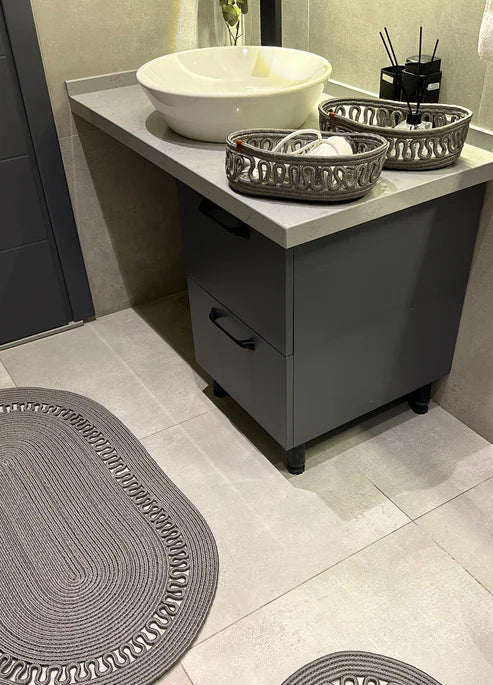 4'lü Bohem Banyo Paspas Takımı Sepetli