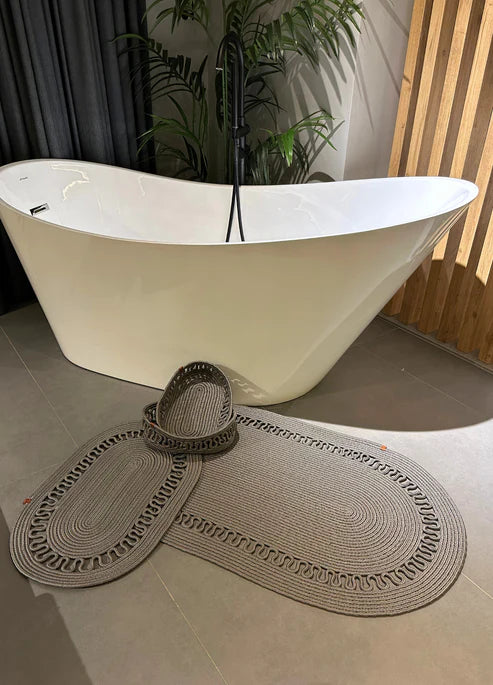 4'lü Bohem Banyo Paspas Takımı Sepetli