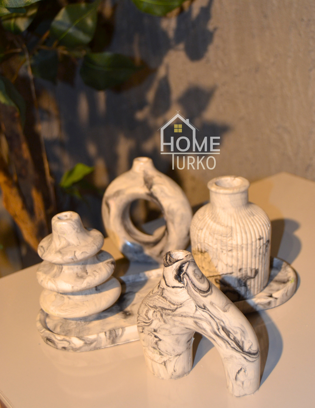 Five-Piece Bohemian Figurine and Ornament Vase Set