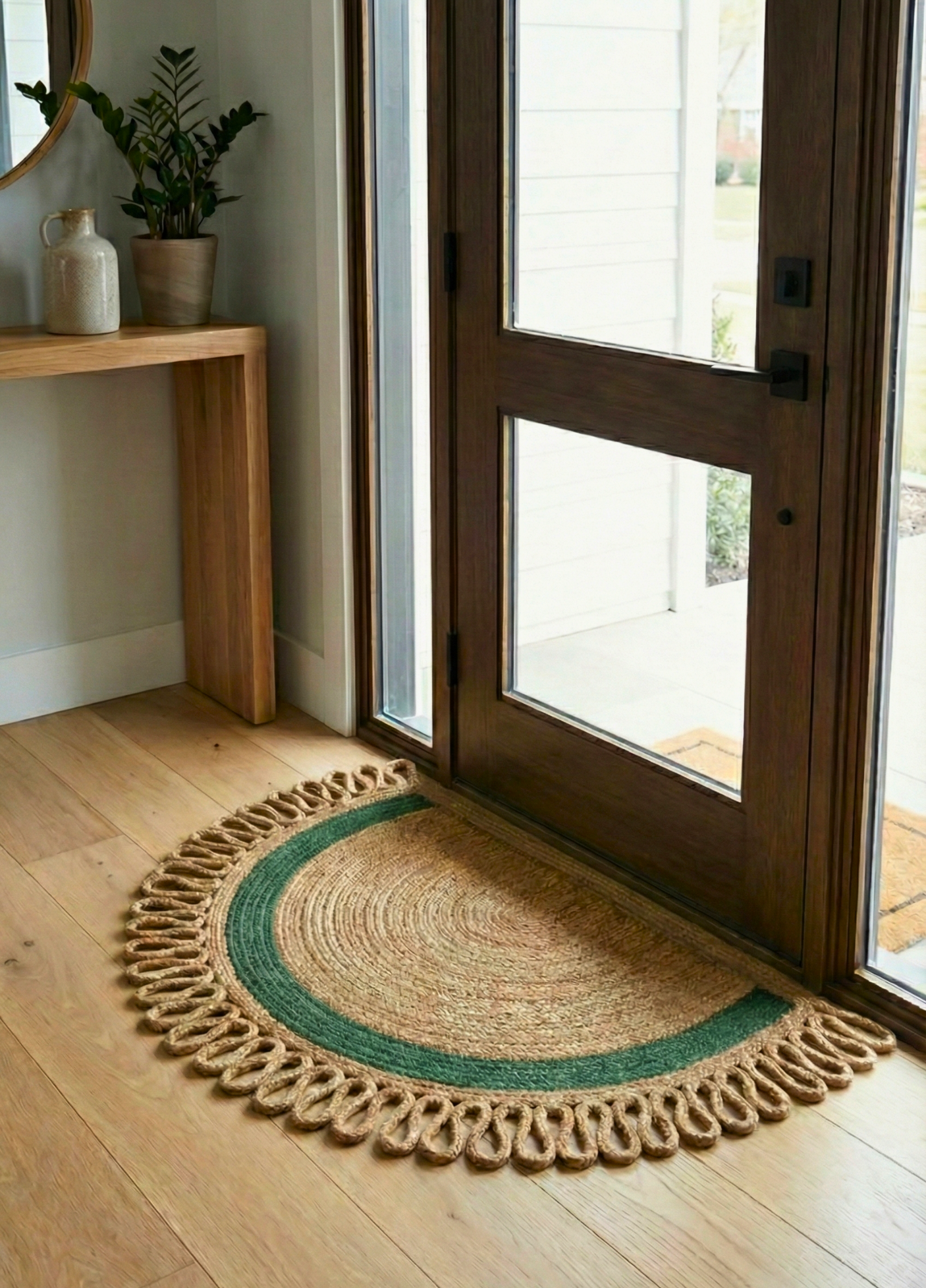 LunaLoop Yarım Ay Jüt Paspas El Yapımı Kapı Önü Banyo Balkon Kilimi