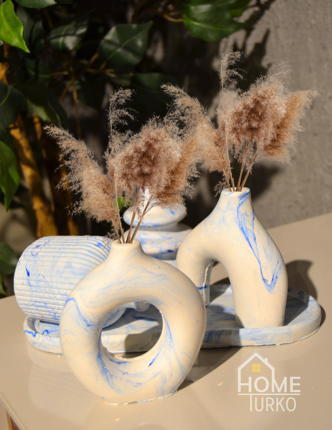 Five-Piece Bohemian Figurine and Ornament Vase Set