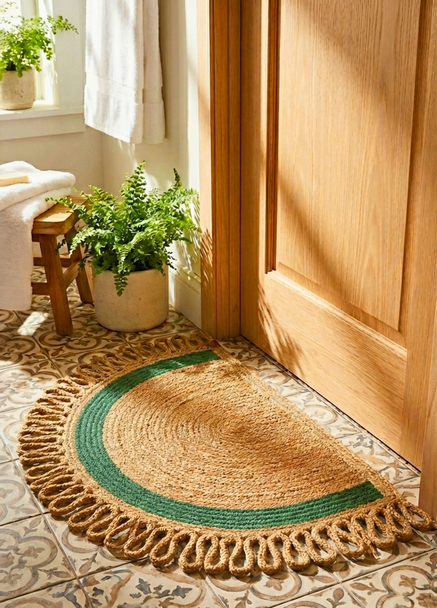 LunaLoop Yarım Ay Jüt Paspas El Yapımı Kapı Önü Banyo Balkon Kilimi