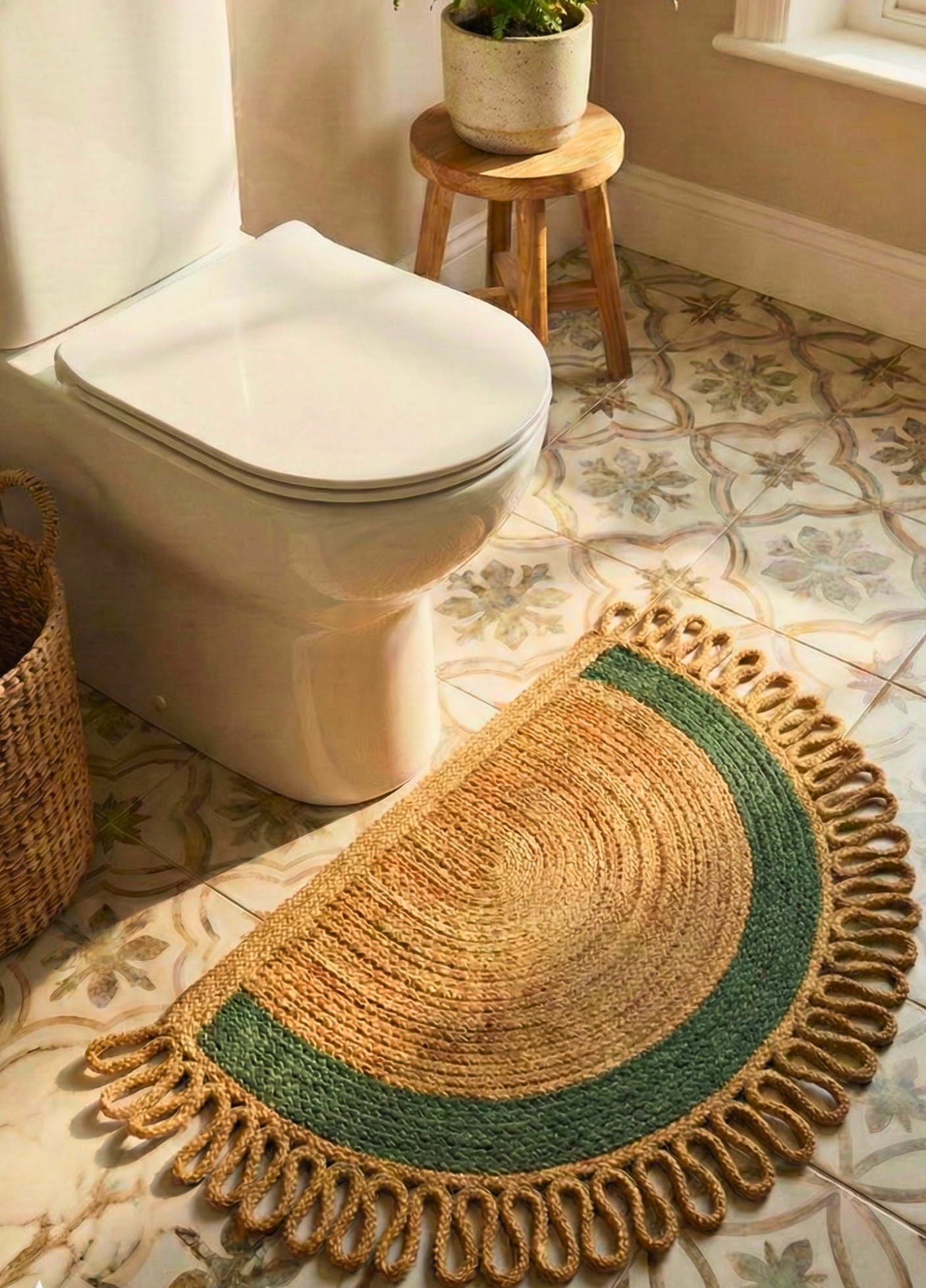 LunaLoop Yarım Ay Jüt Paspas El Yapımı Kapı Önü Banyo Balkon Kilimi