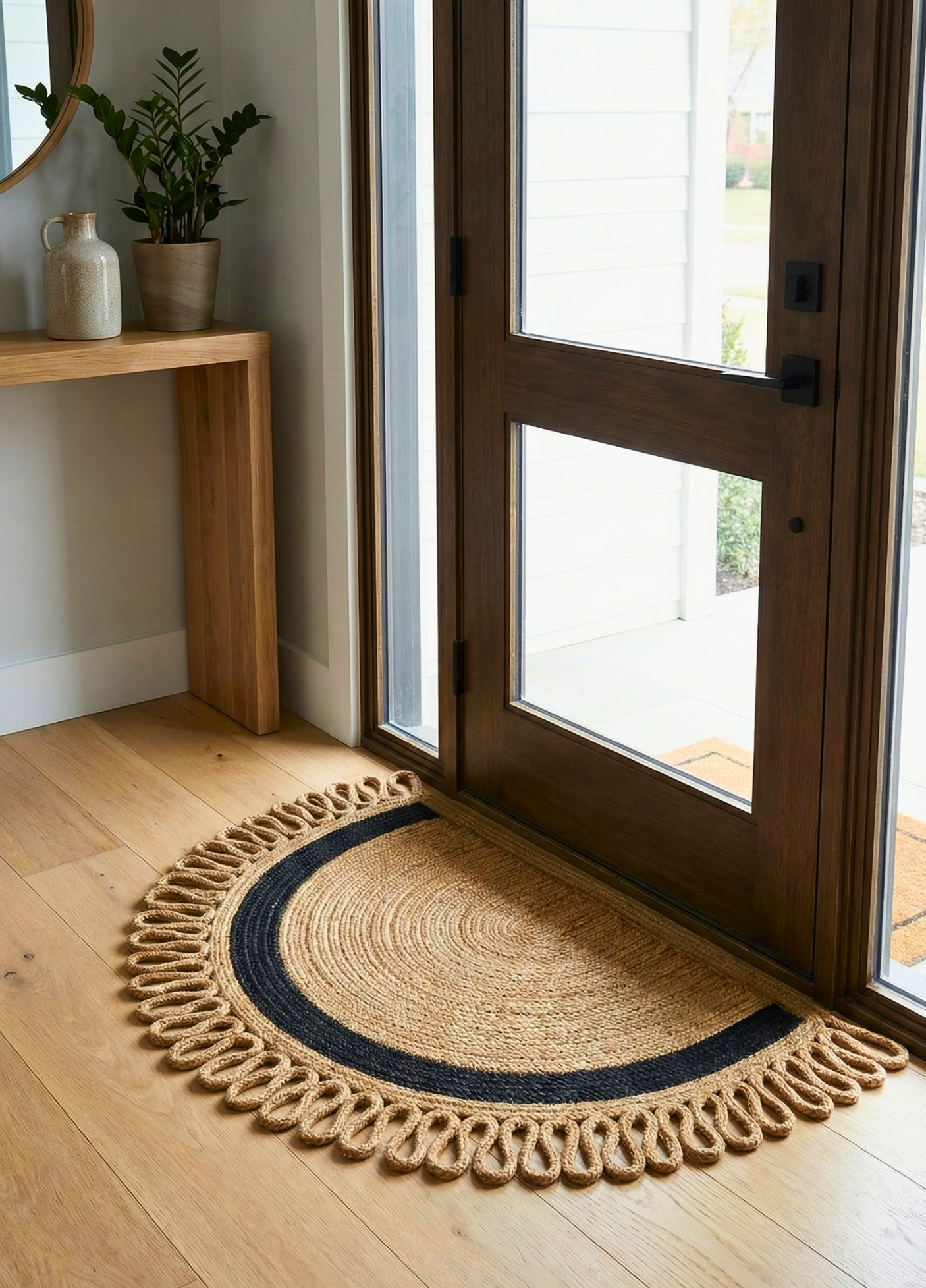 LunaLoop Yarım Ay Jüt Paspas El Yapımı Kapı Önü Banyo Balkon Kilimi