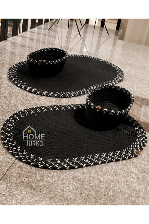 4-Piece Bohemian Bathroom Mat Set with Basket