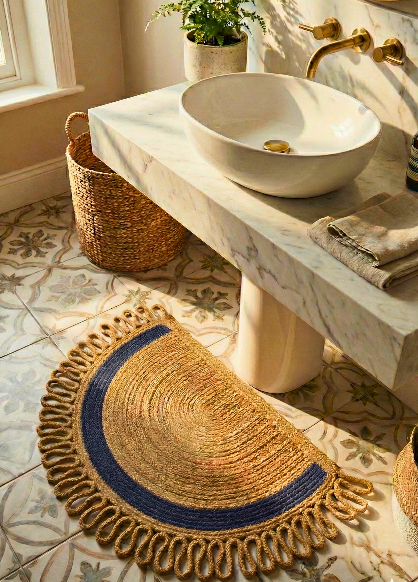 LunaLoop Yarım Ay Jüt Paspas El Yapımı Kapı Önü Banyo Balkon Kilimi