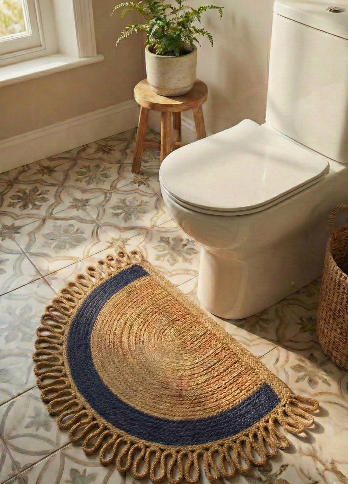 LunaLoop Yarım Ay Jüt Paspas El Yapımı Kapı Önü Banyo Balkon Kilimi