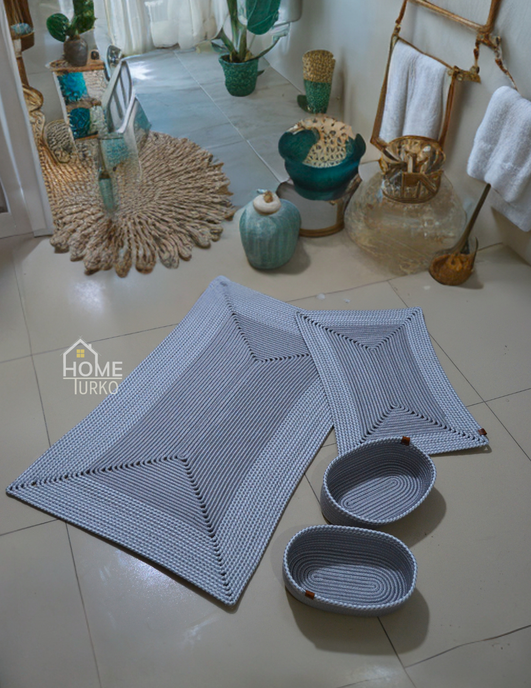 Boho Kare Banyo Paspas Takımı