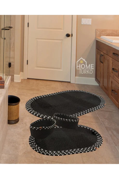 4-Piece Bohemian Bathroom Mat Set with Basket