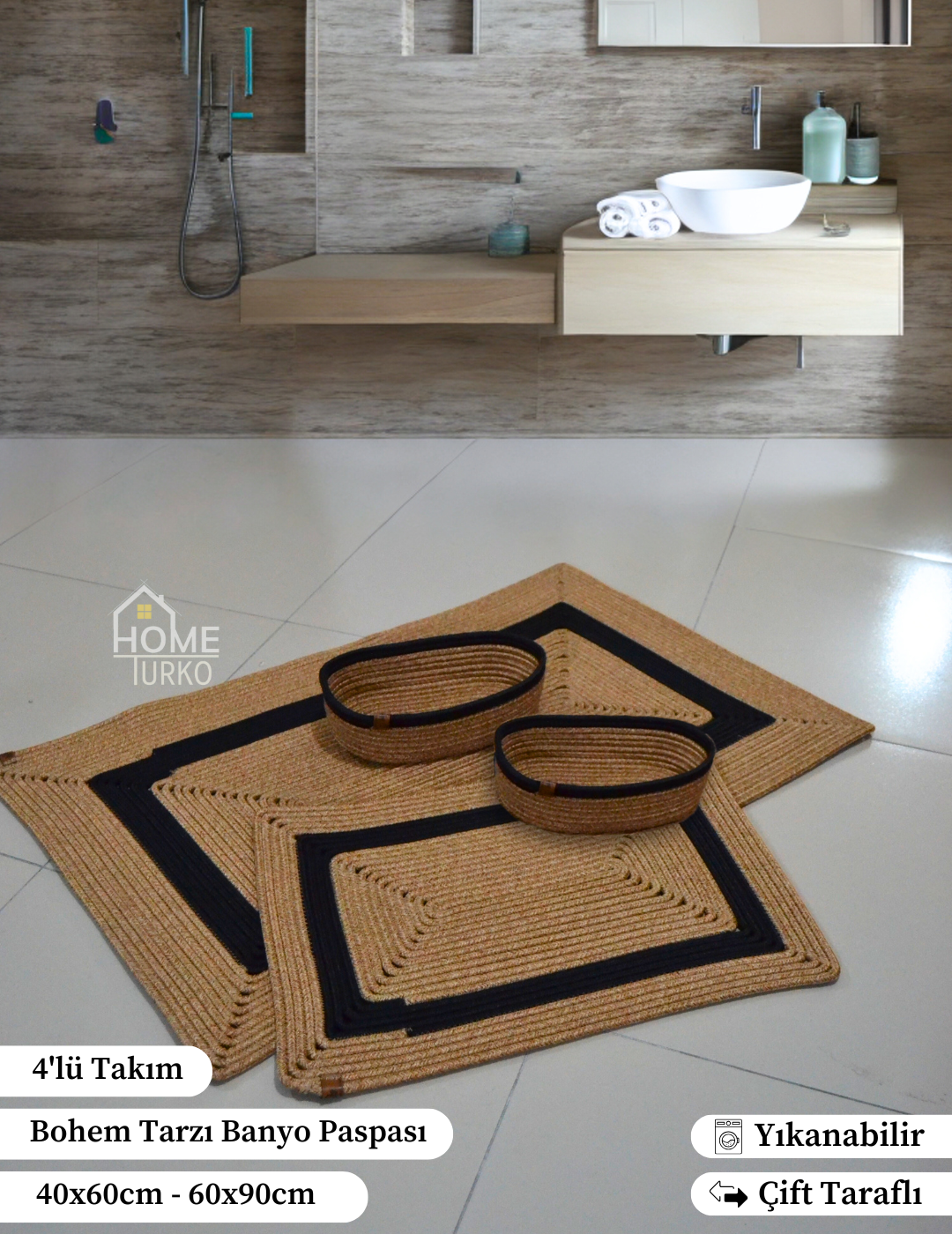Boho Kare Banyo Paspas Takımı