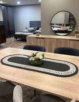 El Örgüsü Jüt Runner Oval Şerit Desenli Masa Sehpa Unite Üstü Dekoratif Örtü (30 X 70 CM)
