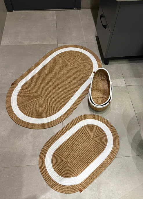 4'lü Bohem Banyo Paspas Takımı Sepetli