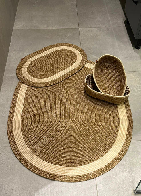 4'lü Bohem Banyo Paspas Takımı Sepetli