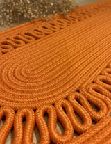 El Örgüsü Jüt Runner Oval Şerit Desenli Masa Sehpa Unite Üstü Dekoratif Örtü (30 X 70 CM)