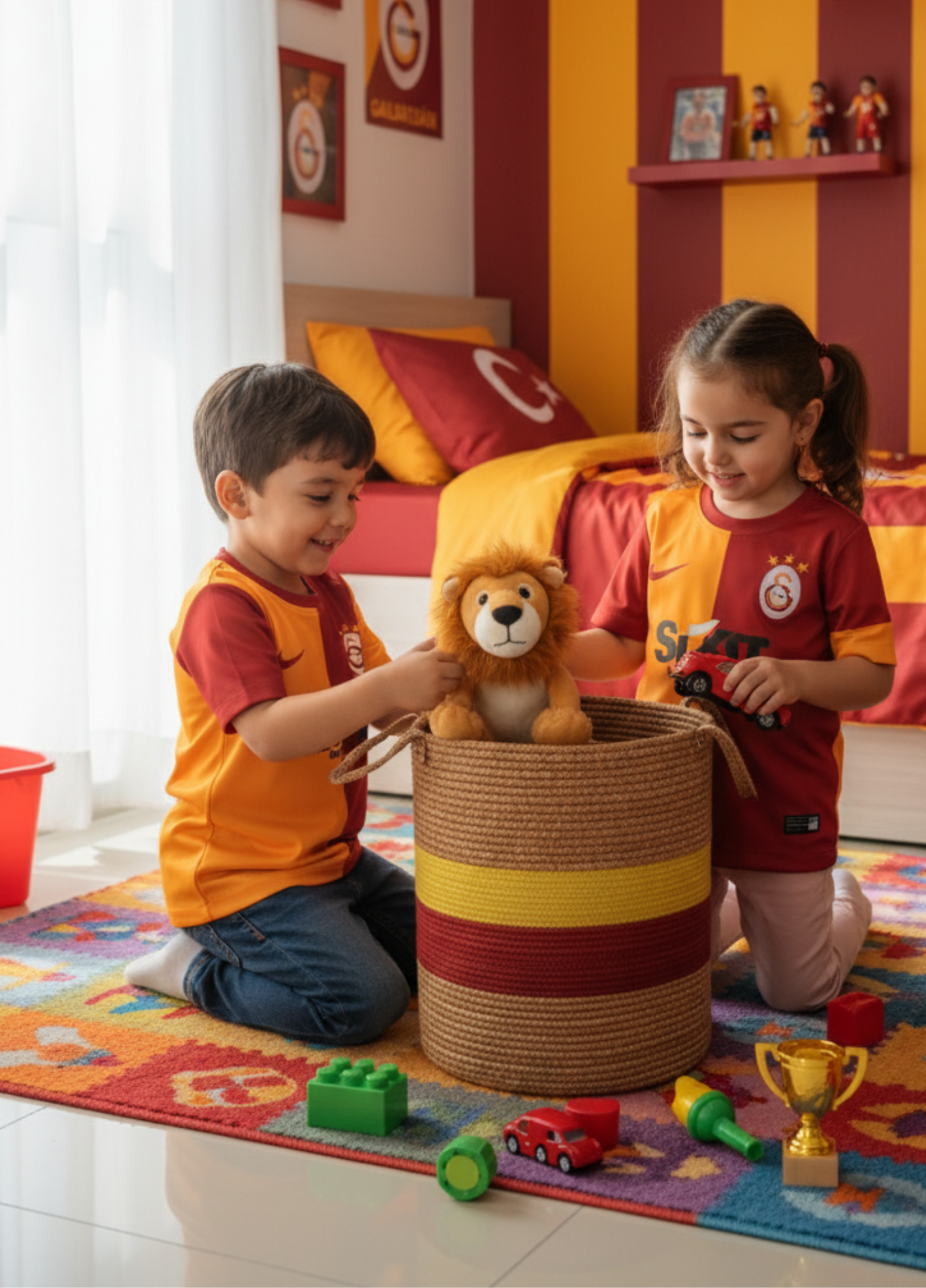 Handmade Jute Team Basket | Decorative and Multi-Purpose Storage Basket in Fan Colors