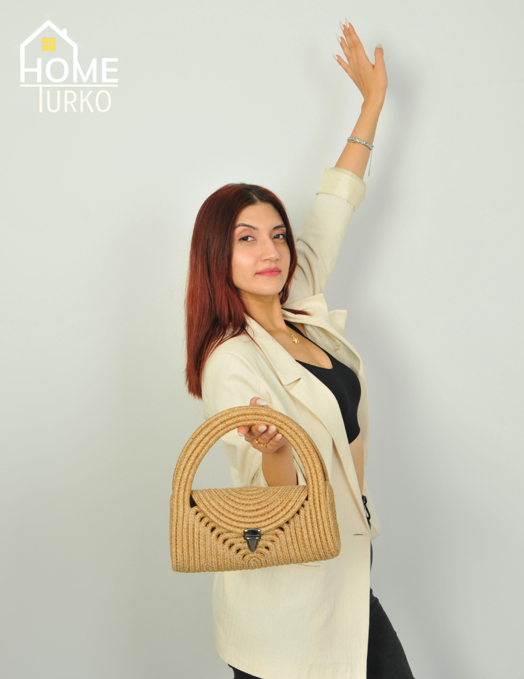 Mini Jüt Hasır Portföy Clutch