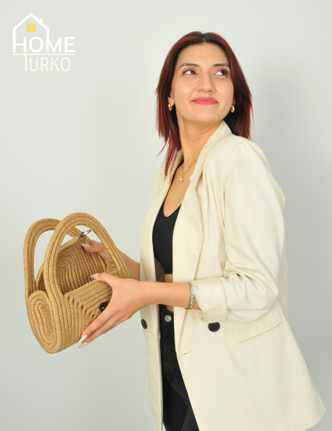 Mini Jüt Hasır Portföy Clutch