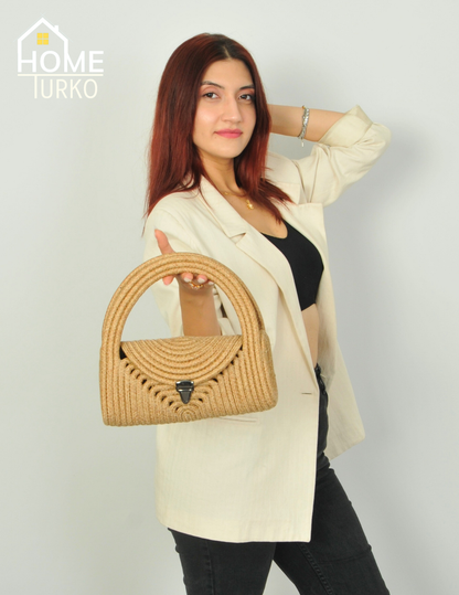 Mini Jüt Hasır Portföy Clutch