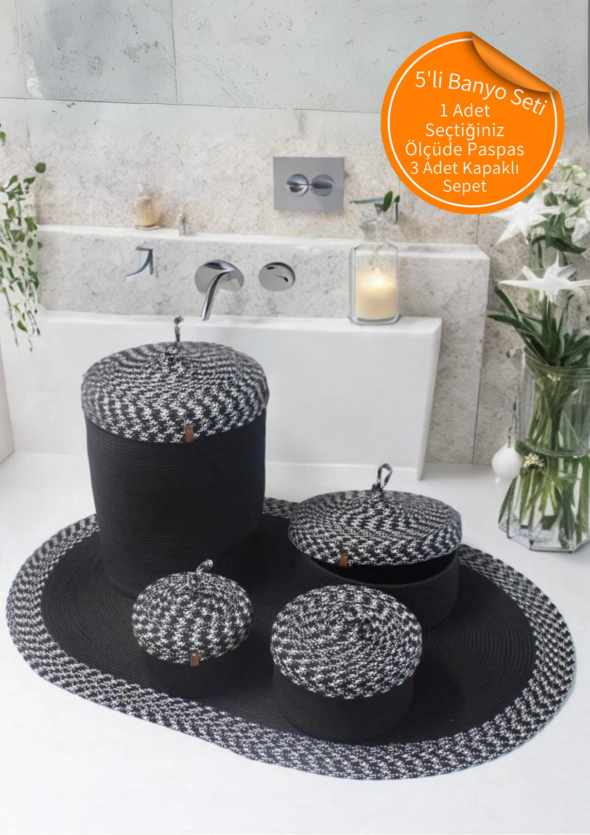 5'li Bohem Banyo Paspas Takımı