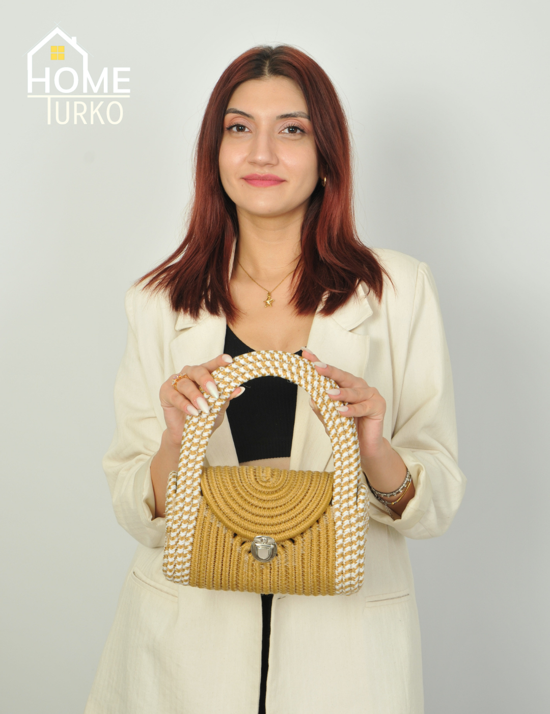 Mini Jüt Hasır Portföy Clutch