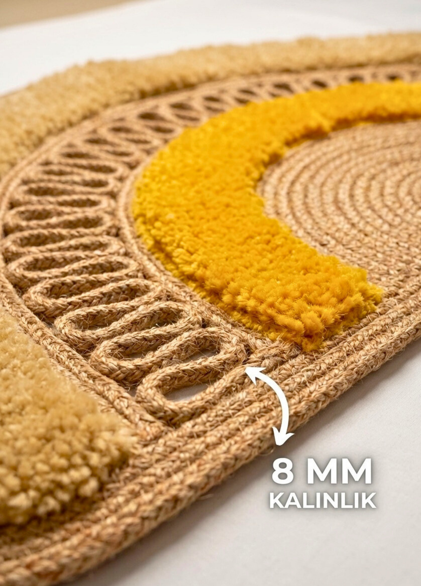 Dünyada İlk! Artisan Glow Yarım Ay Tufting Şeritli Jüt Kapı Önü Paspası