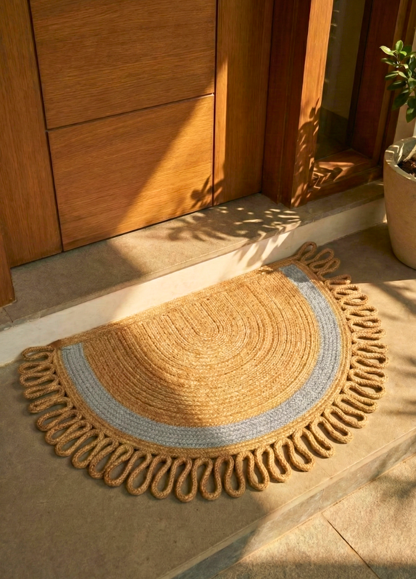 LunaLoop Yarım Ay Jüt Paspas El Yapımı Kapı Önü Banyo Balkon Kilimi