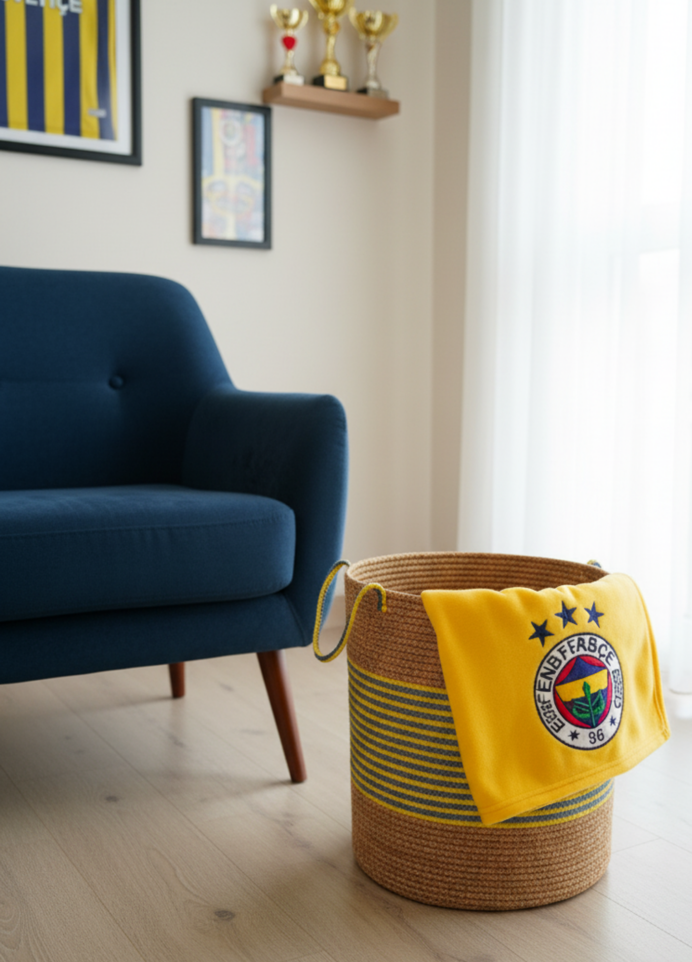 Handmade Jute Team Basket | Decorative and Multi-Purpose Storage Basket in Fan Colors