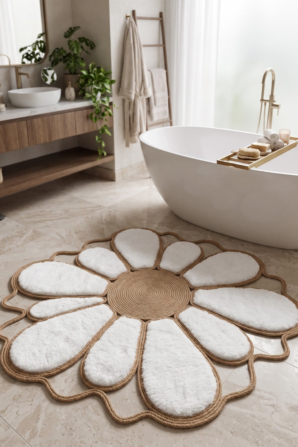 Margherita Papatya Jüt Kilim Peluş Yapraklı El Yapımı Çiçek Halı - görsel 4