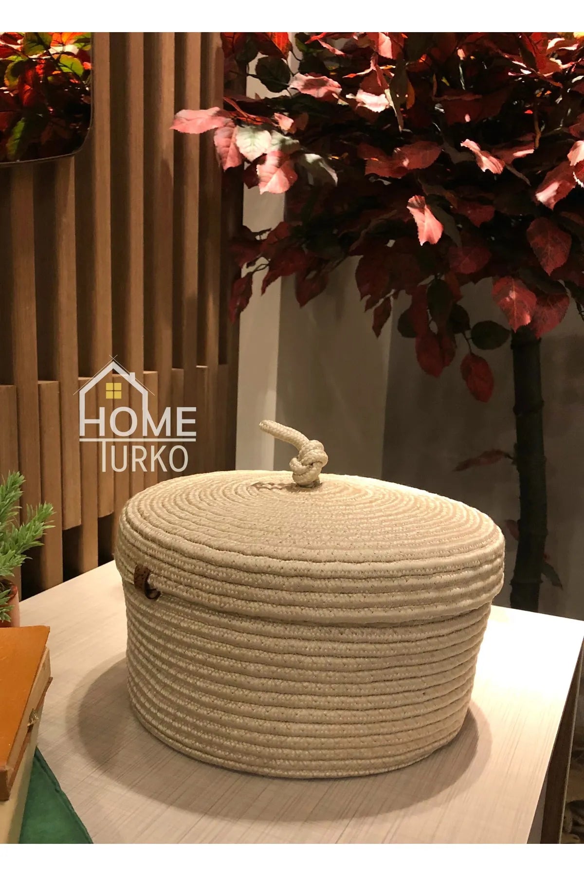 Bohemian Round Lidded Basket Organizer